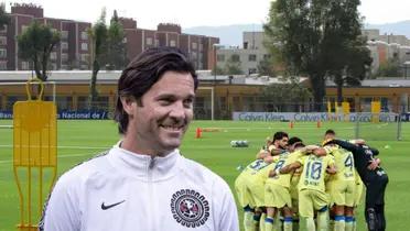 Campos de Coapa, Santiago Solari riendo y jugadores de América abrazados/ Foto Marca.