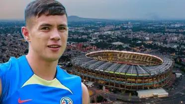 Emilio Lara y al fondo el Estadio Azteca / Foto Mexsport