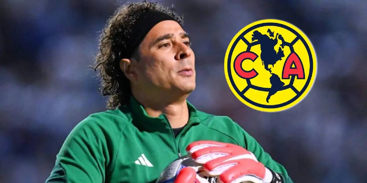 Guillermo Ochoa con escudo del América