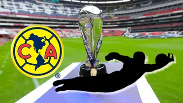 Portero incógnito con escudo del América y trofeo de la Liga MX
