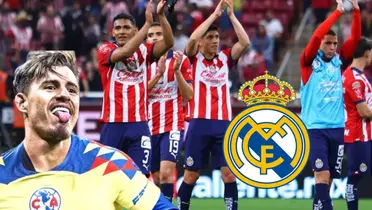 Jugadores de Chivas y Chicote con logo del Madrid/FOTO: Récord 