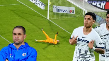 Leonardo Suárez celebrando y André Jardine de brazos cruzados/ Foto Pumas.